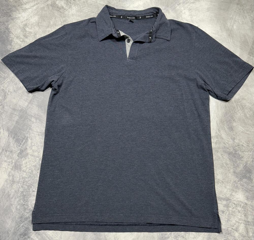 Public Rec Polo Shirt Mens Large Blue Short Sleeve Pima Cotton Tencel Stretch